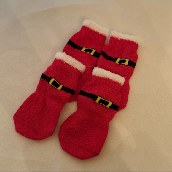 Red Pet Socks with Non-Slip Paw Design - Picture 2 of 2